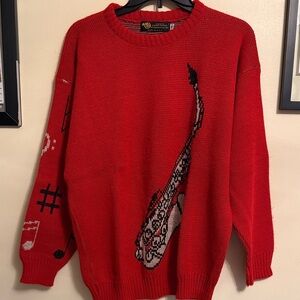 Vintage 80s Unisex Red Saxophone Knit Sweater